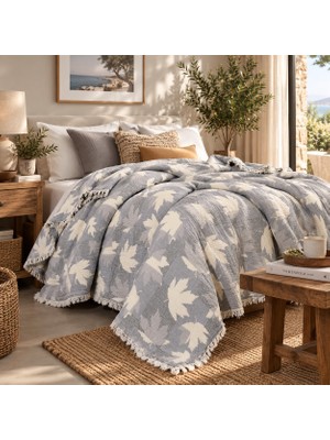 HB&Victory 6 Katlı Jakarlı Müslin Yorgan Yatak Örtüsü Çift Taraflı Gri Çift Kişilik 220X240 cm