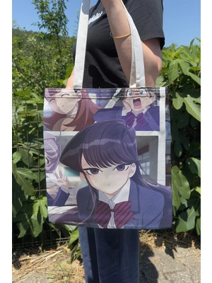 Zipzap Komi Can't Communicate V1 Yazlık Kışlık Çift Taraflı Kanvas Baskı Bez Çanta Anime Çantası