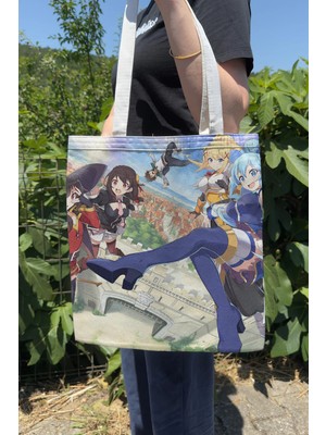 Zipzap Konosuba V2 Yazlık Kışlık Çift Taraflı Kanvas Baskı Bez Çanta Anime Çantası