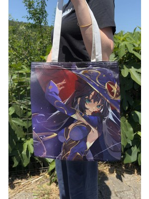 Zipzap Mona Genshin Impact V2 Çift Taraflı Kanvas Baskı Bez Çanta Anime Çantası