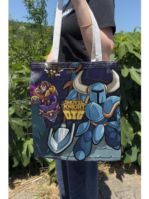 Zipzap Shovel Knight V2 Çift Taraflı Kanvas Baskı Bez Çanta Bilgisayar Oyun Video Oyunu