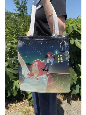 Zipzap Ponyo Miyazaki Ghibli V4 Yazlık Kışlık Çift Taraflı Kanvas Baskı Bez Çanta Anime Çantası