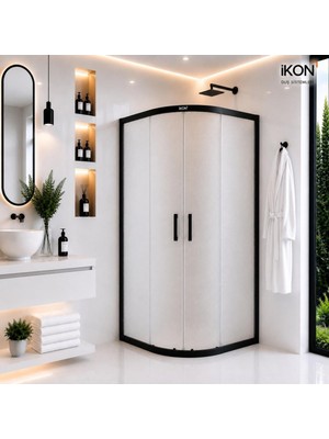 ikon Enzo Oval | Mat Siyah Buzlu 04 Duş Kabini H:190
