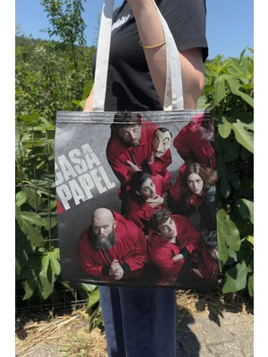 Zipzap La Casa De Papel V2 Çift Taraflı Yazlık Kışlık Kanvas Baskı Bez Çanta Dizi Film