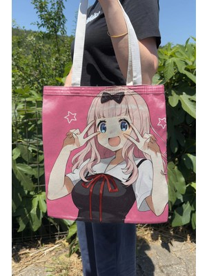 Zipzap Kaguya Sama V5 Yazlık Kışlık Çift Taraflı Kanvas Baskı Bez Çanta Anime Çantası
