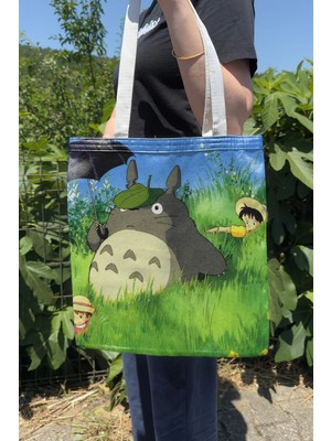 Zipzap Totoro V5 Yazlık Kışlık Çift Taraflı Kanvas Baskı Bez Çanta Anime Çantası