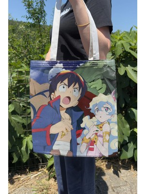 Zipzap Gurren Lagann V3 Yazlık Kışlık Çift Taraflı Kanvas Baskı Bez Çanta Anime Çantası