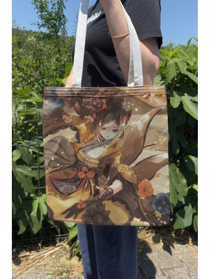 Zipzap Chiori Genshin Impact V2 Çift Taraflı Kanvas Baskı Bez Çanta Anime Çantası