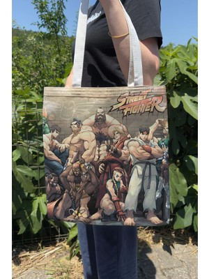 Zipzap Street Fighter V1 Çift Taraflı Kanvas Baskı Bez Çanta Bilgisayar Oyun Video Oyunu