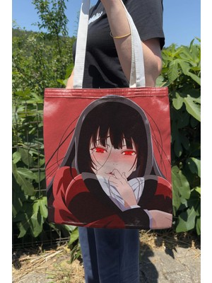 Zipzap Kakegurui V5 Yazlık Kışlık Çift Taraflı Kanvas Baskı Bez Çanta Anime Çantası