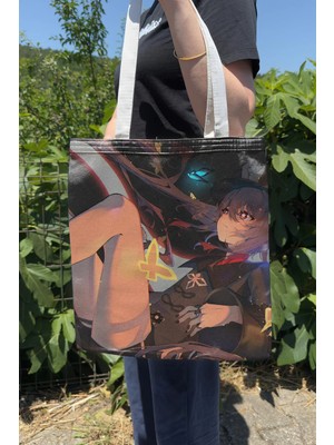 Zipzap Hu Tao Genshin Impact V4 Çift Taraflı Kanvas Baskı Bez Çanta Anime Çantası
