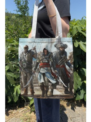 Zipzap Assasin's Creed V4 Çift Taraflı Kanvas Baskı Bez Çanta Bilgisayar Oyun Video Oyunu