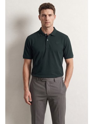 D'S Damat Ds Damat Regular Fit Zümrüt Yeşili %100 Pamuklu Uzun Ömürlü Kıvrılmaz Polo Yaka Nakışlı T-Shirt