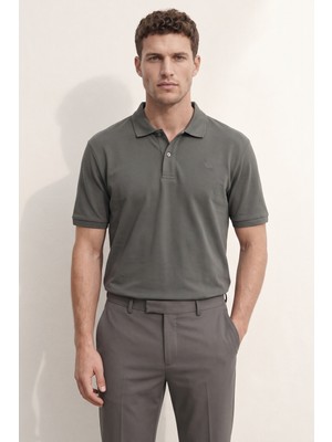 D'S Damat Ds Damat Regular Fit Füme %100 Pamuklu Uzun Ömürlü Kıvrılmaz Polo Yaka Nakışlı T-Shirt
