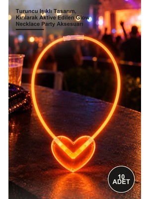 Yenilig 10 Adet Neon Fosforlu Kalp Parti Kolyesi – Turuncu Işıklı Tasarım, Kırılarak Aktive Edilen Glow Necklace Party Aksesuarı
