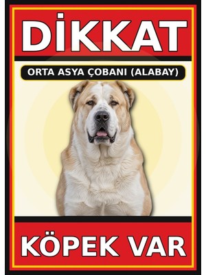 Ti Play Orta Asya Çobanı Alabay Dikkat Köpek Var Levhası 35X50 cm Uv Baskılı Pvc Uyarı Tabelası