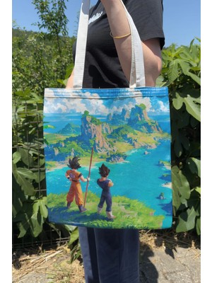 Zipzap Dragon Ball V2 Yazlık Kışlık Çift Taraflı Kanvas Baskı Bez Çanta Anime Çantası