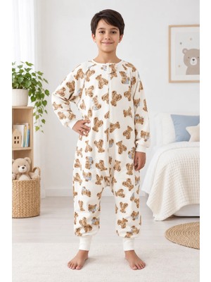 Rukiye Yavuz Pamuk Pazen Uzun Kollu Çocuk Uyku Tulumu Terletmez %100 PAMUK Çift Kat Pazen 1 Tog Ayıcık Desenli Teddy Bear Bol Kalıp