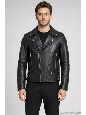 Freemen Erkek Slim Fit Çapraz Fermuarlı Içi Kürklü Suni Deri Ceket 766