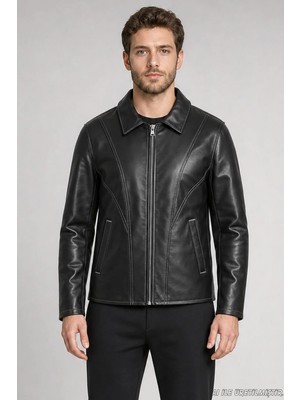 Freemen Erkek Fermuarlı Regular Fit Içi Kürklü Suni Deri Ceket M-443