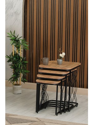 Branna Home Luxury Asil Zigon Sehpa Çam - Tekerlekli 4 Parça