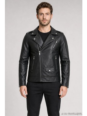 Freemen Erkek Fermuarlı Cep Detaylı Slim Fit Suni Deri Ceket 1010