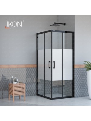 ikon Enzo Kare | Mat Siyah Buzlu 03 Duş Kabini H:190