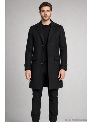 Freemen Erkek Slim Fit Klasik Yaka 3 Düğmeli Uzun Kaşe Kaban 513