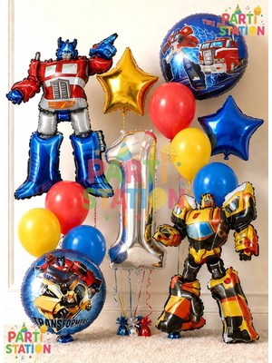 Parti Station Transformers Bumblebee & Optimus Prime Balon Seti 1 Yaş - 13 Parça Doğum Günü Balon Seti