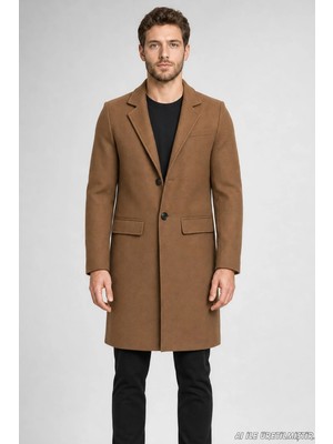 Freemen Erkek Slim Fit Klasik Yaka 3 Düğmeli Uzun Kaşe Kaban 513