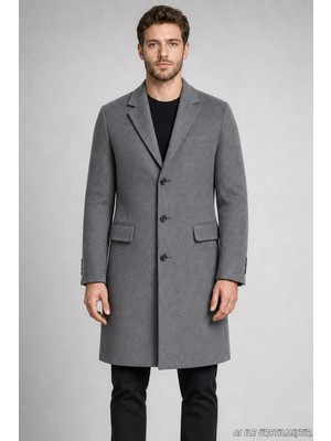 Freemen Erkek Slim Fit Klasik Yaka 3 Düğmeli Uzun Kaşe Kaban 513