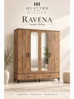 Quattro Home Ravena 4 Kapaklı Aynalı 2 Çekmeceli Gardırop