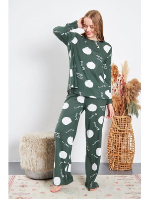 Kadın Bisiklet Yaka Uzun Kollu Ispanyol Paça Espina Pijama Takımı