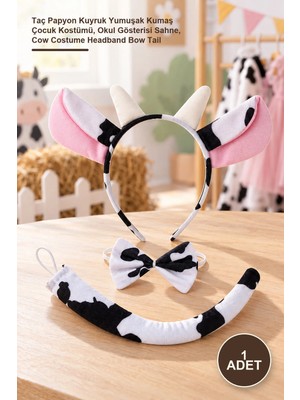 Yenilig 1 Adet Inek Kostüm Seti – Taç Papyon Kuyruk Yumuşak Kumaş Çocuk Kostümü, Okul Gösterisi Sahne, Cow Costume Headband Bow Tail