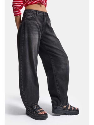 It's Basic Kadın Koyu Füme 2W6-1 Mega Balon Fit %100 Koton T45 Denim Jean