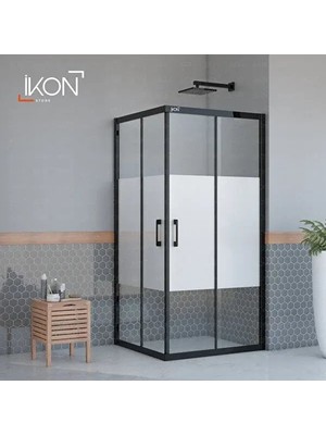 ikon Enzo Dikdörtgen | Mat Siyah Buzlu 03 Duş Kabini H:190