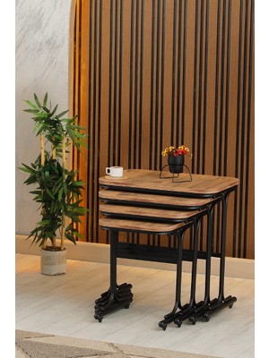 Branna Home Luxury Lale Zigon Sehpa Çam - Tekerlekli 4 Parça