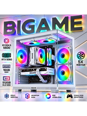 BiGame Zeus V1 Ryzen 5 5600 Rtx 5060 16GB Ram 512GB M2 SSD White Gaming Sistem