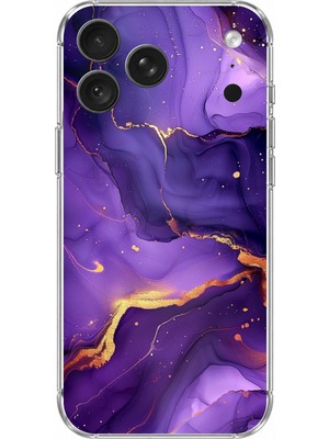TechTree iPhone 18 Pro Uyumlu Ametist Taşı Mor Mermer Baskılı Silikon Kılıf