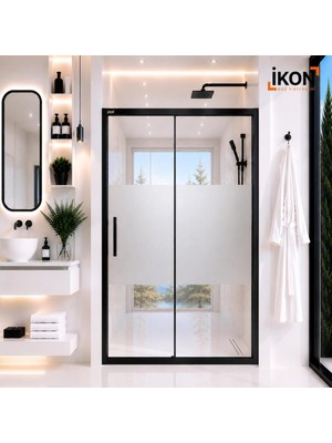 ikon Enzo 1 Sabit 1 Sürgü | Mat Siyah Buzlu 03 Duş Kabini H:190