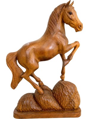 Dünyadan Hediyeler Maun Ağacı Ahşap El Oyması At Figürü 60 cm No.6