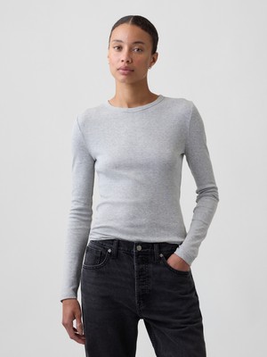 Gap Kadın Gri Modern Fitilli Bisiklet Yaka T-Shirt
