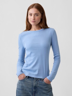 Gap Kadın Açık Mavi Modern Fitilli Bisiklet Yaka T-Shirt