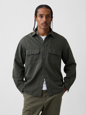 Gap Erkek Haki Ultrasoft Denim Relaxed Utility Gömlek
