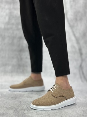 Xramburada XRM003 Bağcıklı Klasik Spor Keten Hardal Beyaz Taban Casual Erkek Ayakkabı