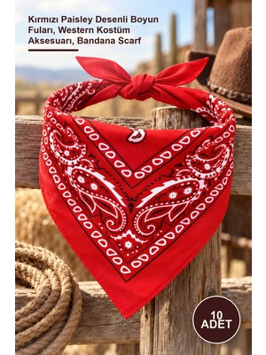Yenilig 10 Adet Çocuk Kovboy Bandana – Kırmızı Paisley Desenli Boyun Fuları, Western Kostüm Aksesuarı, Bandana Scarf