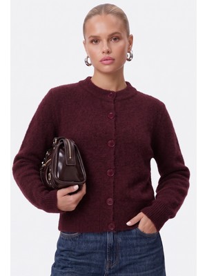 Ritnice Kadın Warm Soft Dokulu Basic Bordo Triko Hırka