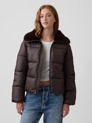 Gap Kadın Kahverengi Relaxed Quilted Puffer Şişme Ceket