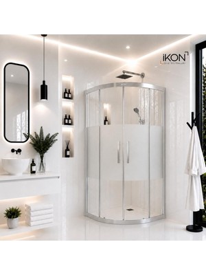 ikon Enzo Oval | Krom Buzlu 03 Duş Kabini H:190