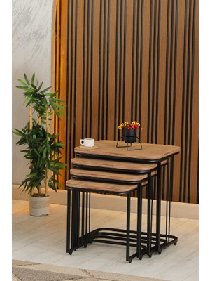 Branna Home Luxury Saygın Zigon Sehpa Çam - Tekerlekli 4 Parça